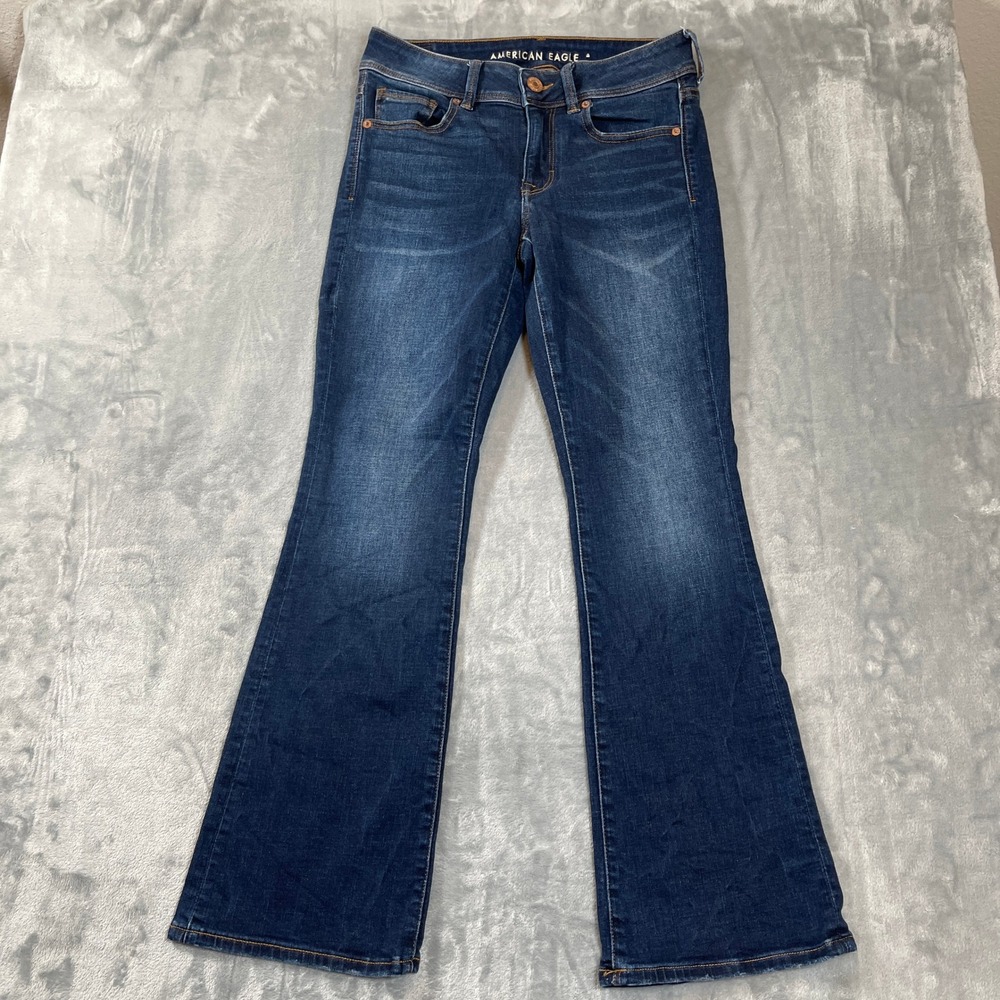 American Eagle Kick Boot Jeans Womens 6 Short Dark Wash Denim Flare 28x28